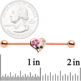 14G Clear Pink Gem Flower Heart Rose Gold Tone Barbell Industrial