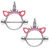 14G Clear Gem Pink Princess Unicorn Nipple Shield Set