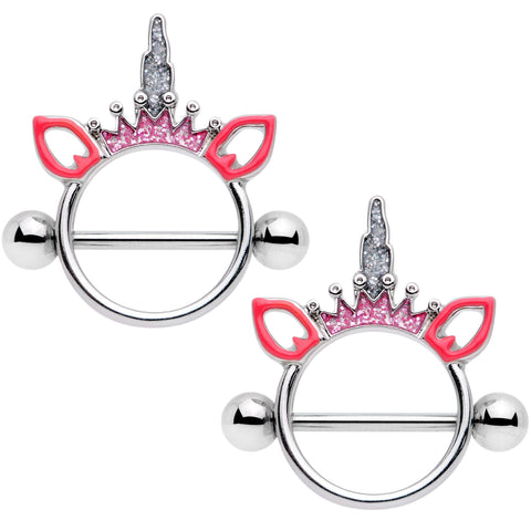14G Clear Gem Pink Princess Unicorn Nipple Shield Set