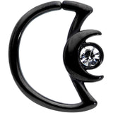 18G 3/8 Clear Gem Black Crescent Moon Closure Ring
