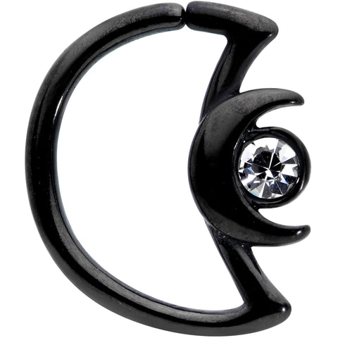 18G 3/8 Clear Gem Black Crescent Moon Closure Ring