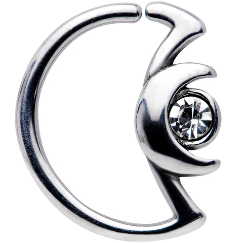 18G 3/8 Clear Gem Crescent Moon Closure Ring