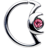 18G 3/8 Pink Gem Crescent Moon Closure Ring