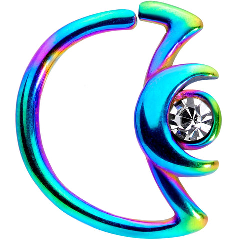 18G 3/8 Clear Gem Rainbow Crescent Moon Closure Ring