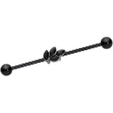 14G Black Gem Black Anodized Leaf Industrial Barbell 38mm