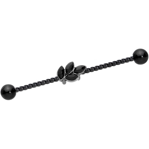14G Black Gem Black Anodized Leaf Industrial Barbell 38mm