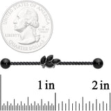 14G Black Gem Black Anodized Leaf Industrial Barbell 38mm