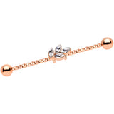 14G Clear Gem Rose Gold Tone Leaf Industrial Barbell 38mm