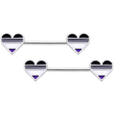 14G Black Grey White Asexual Pride Heart Barbell Nipple Ring Set