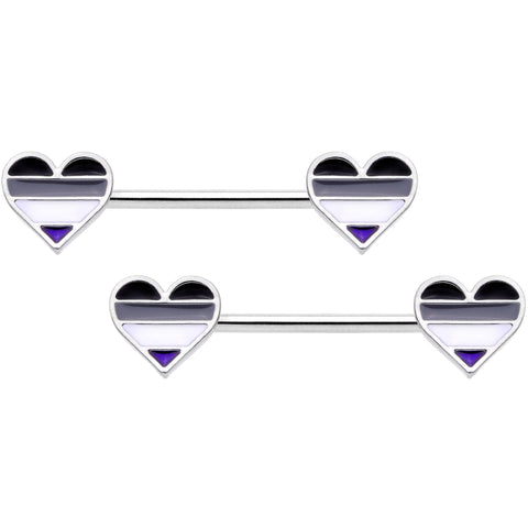 14G Black Grey White Asexual Pride Heart Barbell Nipple Ring Set