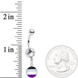 Clear Gem Black Grey White Purple Asexual Pride Flag Dangle Belly Ring