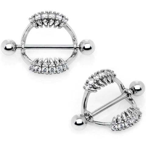 14G 9/16 Clear CZ Gem Scary Fang Halloween Nipple Shield Set