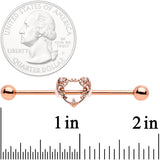 14G Clear CZ Gem Rose Gold Tone Scrollwork Heart Industrial Barbell