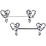 14G 9/16 Clear Gem Valentine Heart Barbell Nipple Ring Set