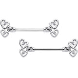 14G 9/16 Clear CZ Gem Abstract Heart Barbell Nipple Ring Set