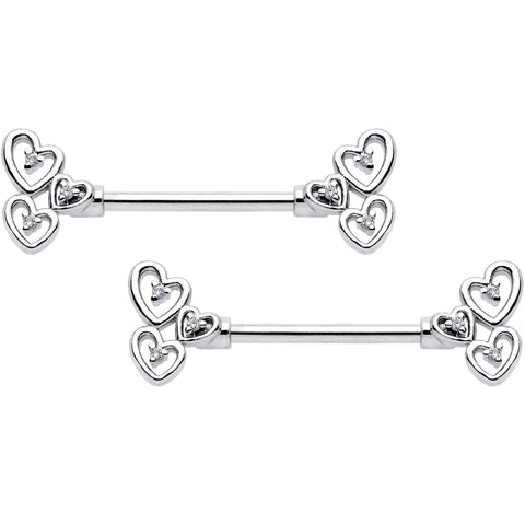 14G 9/16 Clear CZ Gem Abstract Heart Barbell Nipple Ring Set