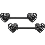 14G 9/16 Black Angels Wings Barbell Nipple Ring Set