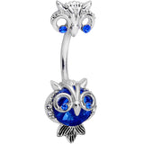 Blue Clear Gem Wide Eyed Owls Double Mount Belly Ring