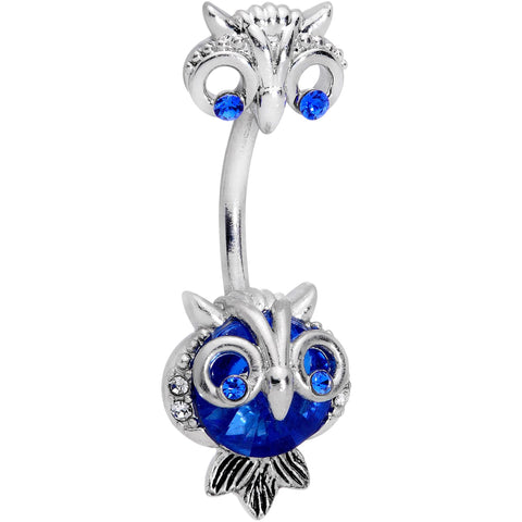 Blue Clear Gem Wide Eyed Owls Double Mount Belly Ring
