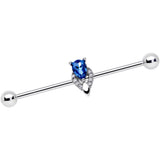 14G Clear Blue Teardrop Gem Art Deco Industrial Barbell 38mm