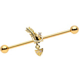 14G Clear CZ Gem Gold Tone Open Heart Arrow Industrial Barbell
