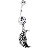 Clear Black Gem Night Skull Crescent Moon Dangle Belly Ring