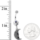 Clear Black Gem Night Skull Crescent Moon Dangle Belly Ring