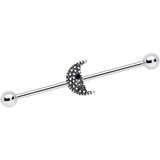 14G Black Gem Night Skull Crescent Moon Industrial Barbell 38mm