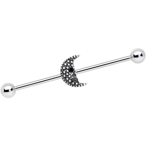 14G Black Gem Night Skull Crescent Moon Industrial Barbell 38mm