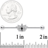 14G Clear Black Gem Crown Lotus Flower Industrial Barbell 38mm