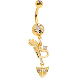 Clear CZ Gem Gold Tone Open Heart Arrow Dangle Belly Ring