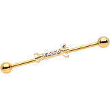 14G Clear CZ Gem Gold Tone Wing Nut Industrial Barbell 38mm