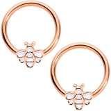 14G 1/2 Rose Gold Tone Bumble Bee BCR Captive Nipple Ring Set