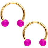 14G Clear Pink Gem Giraffe Gold Tone UV Horseshoe Nipple Ring Set