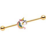 14G Gold Tone Pastel Unicorn Industrial Barbell 38mm