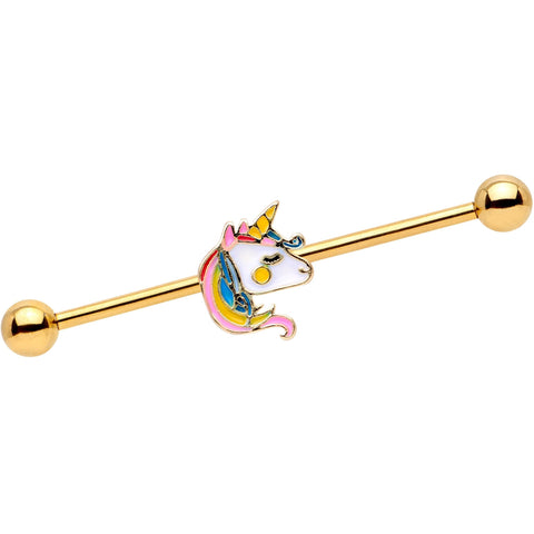 14G Gold Tone Pastel Unicorn Industrial Barbell 38mm