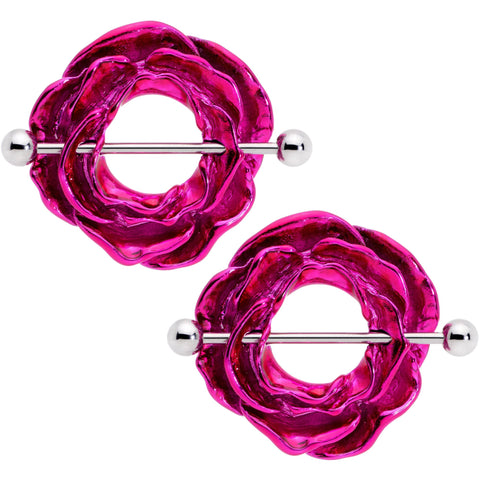 14G 33mm Hot Pink Blooming Blossom Flower Nipple Shield Set
