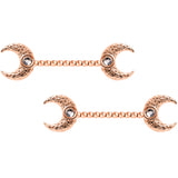14G Clear Gem Rose Gold Tone Witch Moon Barbell Nipple Ring Set