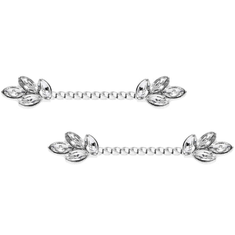 14G Clear Gem Leaves Twisted Barbell Nipple Ring Set