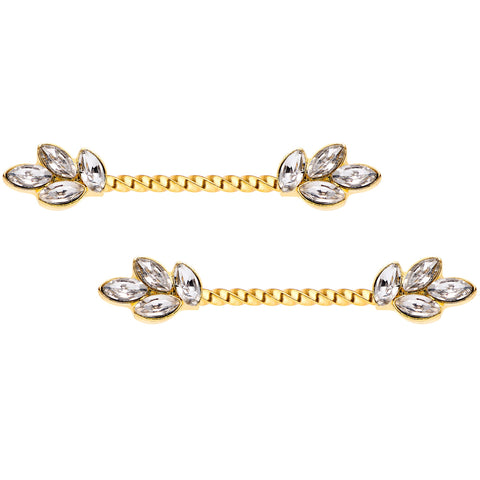 14G Clear Gem Gold Tone Leaves Twisted Barbell Nipple Ring Set