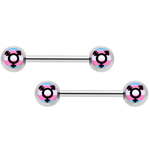 14G 9/16 Transgender Pride Logo Barbell Nipple Ring Set