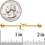 14G Clear Gem Gold Tone Toothy Shark Industrial Barbell 38mm