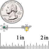 14G 9/16 Clear Yellow CZ Gem Bee Flower Barbell Nipple Ring Set