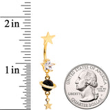 Clear CZ Gem Gold Tone Saturn Stars Dangle Belly Ring