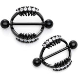 14G 9/16 Clear CZ Gem Black Scary Fang Halloween Nipple Shield Set
