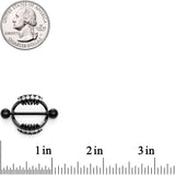 14G 9/16 Clear CZ Gem Black Scary Fang Halloween Nipple Shield Set