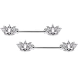 14G 9/16 Clear Gem Lotus Flower Barbell Nipple Ring Set