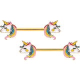 14G Gold Tone Unicorn UV Horseshoe Barbell Nipple Ring Set of 4
