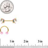 14G Gold Tone Unicorn UV Horseshoe Barbell Nipple Ring Set of 4