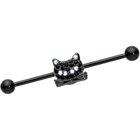 14G Black Aurora Gem Black Cat Industrial Barbell 38mm